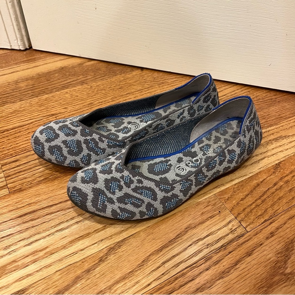 Rothy’s The Flat Blue Gray Spotted Leopard Print Women’s 9 Round Toe retired